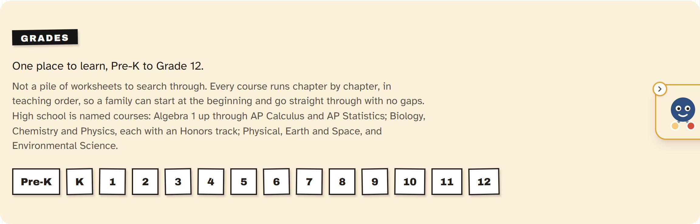 The grades, from Pre-K to Grade 12.