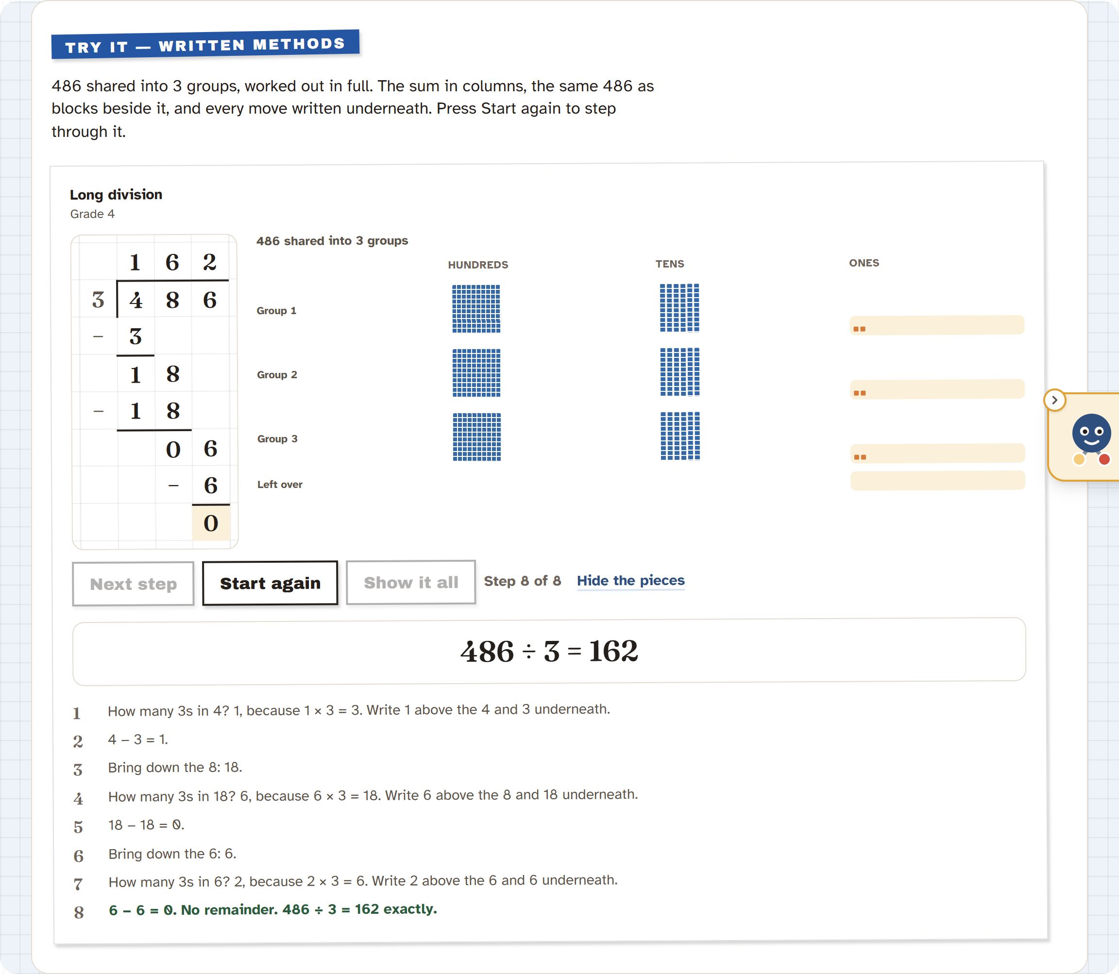 The written method under the first screen.