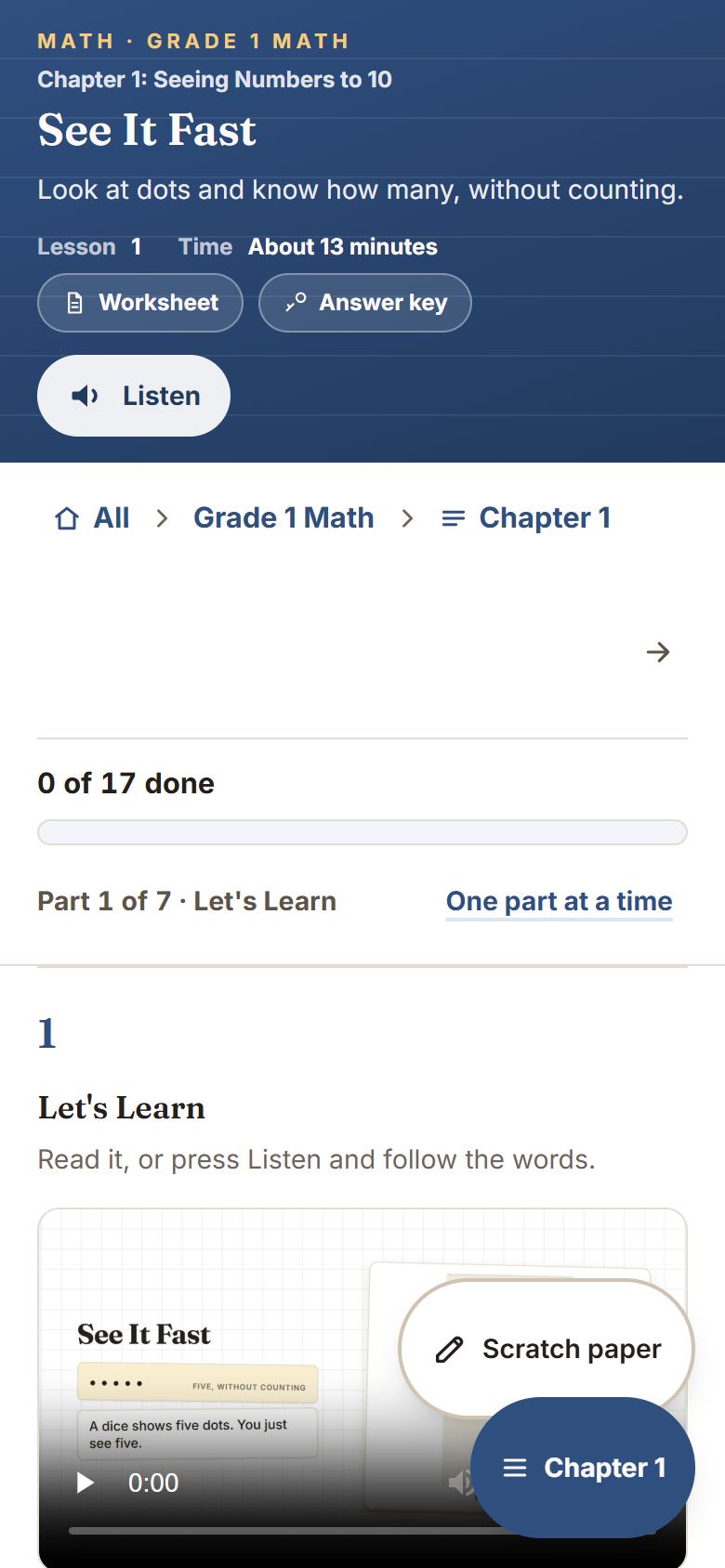 The top of a lesson.