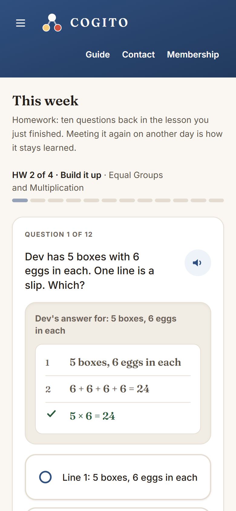 A homework. Hints and retries work exactly as they do inside a lesson.