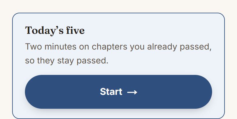 Today's five on the home page. It only appears once a chapter check has been passed.